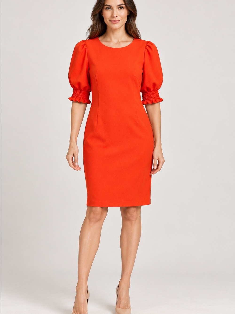 Calvin Klein 🔥 Puff-Sleeve Sheath Midi Dress